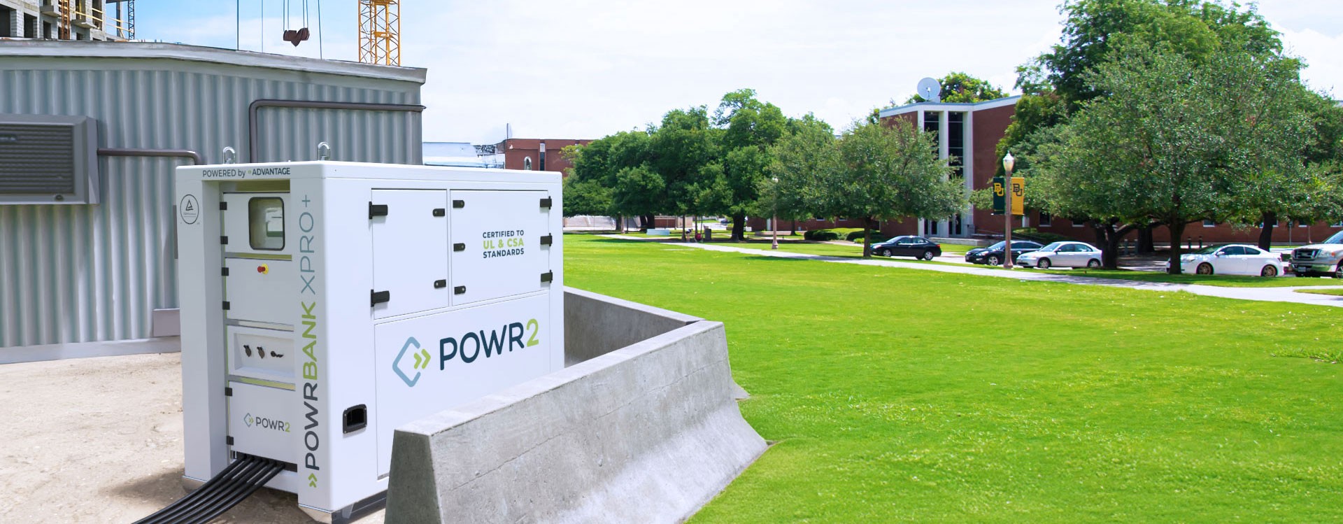 Certified to UL & CSA Standards POWRBANK XPRO+ BESS powering construction on a college campus